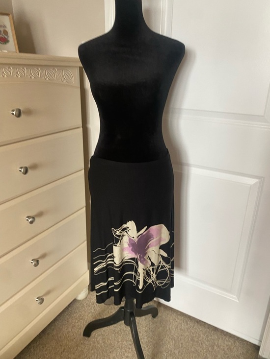 Dresses & Skirts - Black Midi Skirt with Purple Floral Accent